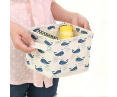 Westeng Cesto Contenitore in Tessuto Spesso di cotone, organizer a cubo da scrivania per cosmetici, giocattoli, piccoli oggetti, con motivo a cartone animato, Cotone lino (bianco)