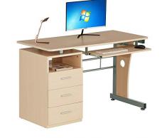 BAKAJI Scrivania con Cassettiera 3 Cassetti e Supporto Tastiera Estraibile Tavolo da Lavoro Porta Pc Computer in Legno con Struttura in Acciaio Arredamento Casa Ufficio Cameretta