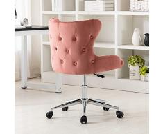 Wahson Sedia da Scrivania in Velluto Sedia da Ufficio Girevole Poltrone Ufficio Regolabile in Altezza, Sedia Computer per Studio/Cameretta,Rosa