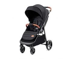Kinderkraft GRANDE PLUS Passeggino Leggero dalla Nascita fino 22 kg, Pieghevole con una mano, Posizione Sdraiata, Lammortizzazione su tutte le ruote, Cappottina XL, Nero