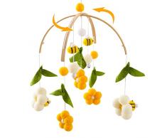 Youuys Giostrina Culla Neonato in Legno con Palline di Feltro, Api e Fiori Culla Mobile Neonato, Baby Campanelli Eolici Culla Mobile, Decorazioni per Cameretta, Regalo per Neonato 0+ Mesi