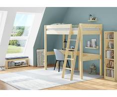 Erst-Holz Letto alto a soppalco per bambini 90x200 in pino massiccio laccato V-60.20-09-20Z, accessori:Doghe in assi di legno rigide e materasso