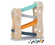 Navaris Pista Macchinine in Legno per Bambini + 18 Mesi - Set 1x Scivolo 3X Macchinette Giocattolo - Pista Macchine 25,5x9,2x28,8cm - Toy Cars Track