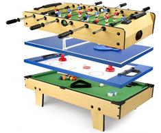 Leomark tavolo da gioco multifunzione 4 in 1, 182cm x 43,5cm x 20cm (LxPxA), calcio balilla, biliardo, tennis, hockey, tavolo in legno per casa e sculoa