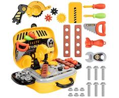 Wisplye Cassetta Attrezzi Giocattolo, Attrezzi da Lavoro per Bambini, Costruzioni Giochi Far Finta di Giocare con Viti Cacciavite, Valigetta da Lavoro Regalo per Bambini Ragazzi 3 4 5 Anni