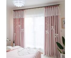WWBB Doppia Pizzo Tende oscuranti,Stelle Tende Coreane,Rosa Camera da Letto Soggiorno Tende da Finestra,Stile Principessa-Rosa 150x270cm(59x106inch) VersionA