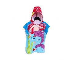 Chickwin Asciugamano Poncho Bambino, Cartone Animato Kids Accappatoio Microfibra Asciugatura da Bagno con Cappuccio Asciugatura Rapida per Spiaggia Bagno (60x120cm,Pesce Azzurro)