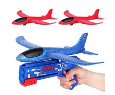 Aereo Polistirolo con Pistola Catapulta, Regalo Natale Aereo Giocattolo Aliante Aeroplano Schiuma per Bambini, Giochi Giardino Esterno Allaperto Interattivi Gioco Bimbi 3 4 5 6 7 8 9 10 Anni