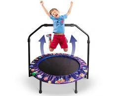 Ø91cm Trampolino Per Bambini Mini Trampolino Per Il Fitness Trampolino Elastico Pieghevole Per Esercizi Con Corrimano Regolabile E Copertura Imbottita Di Sicurezza Per Interni/Esterni