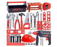 Ulalaza Set di Strumenti Giocattolo Costruzione Set da Gioco Realistico Trapano Elettrico Strumenti Giocattoli Banco da Lavoro Accessori Scatola Finta Riparatore per Bambini Ragazze Ragazzi Bambini