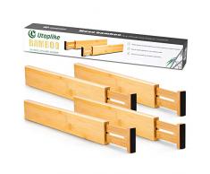 Utoplike Divisori per Cassetti da Cucina in bambù (42.7-55,4 cm), Organizzatori per Cassetti Regolabili, Caricati a Molla, Lavori in Cucina, Comò, Bagno, Camera da Letto, Cassetto per Bambini