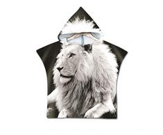 Asciugamano Poncho Bambino, Chickwin Cartone Animato Kids Accappatoio Microfibra Asciugatura da Bagno con Cappuccio Asciugatura Rapida per Spiaggia Bagno (60x80cm,Leone)