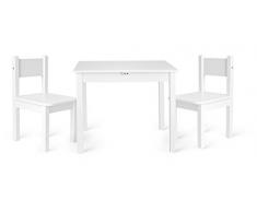 Leomark Yeti Tavolo e 2 sedie in Legno, tavolino Set da cameretta per Bambini, Gioco di Gruppo in Classe, mobili per Bambini, Stanza dei Bambini mobili Alta qualità Stabile, Colore Bianco
