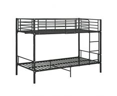 FetiNes Letto a Castello Metallo 2 Posti Strutture Letti per Adulti con Rete a Doghe, Barriera Anticaduta 200 x 90cm Nero