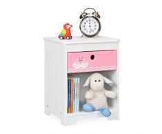Relaxdays Comodino da Letto per Bambini, con Cassetto e Scomparto, HLP 41x32x31 cm, Cameretta Bimbi, in MDF, Bianco Rosa