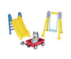 Bluey Set di gioco da parco Articolato 5,5 pollici Action Figure e tre pezzi Parco Playset con altalena, scivolo e carro Ridable Official Collectable Toy