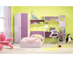 Cameretta Completa con Armadio Letto Singolo Scrivania Mensole Cameretta Bambina Camera da Letto Moderna Lilla Rovere Sabbia Viola CBG3