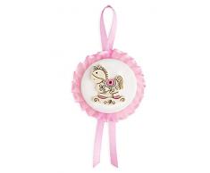 Mareli ACR01R-CR, Medaglione Capoculla con cavallo a dondolo per regalo nascita o regalo battesimo da appendere alla culla, al passeggino o in cameretta, Rosa, 1 Unità (Confezione da 1)