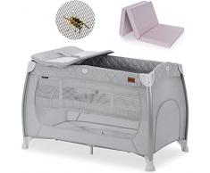 Hauck Relax Center Set Lettino da Campeggio per Bambini Pieghevole, Culla da Campeggio con Materasso, Inserto Neonato, Fasciatoio e Borsa - Grigio