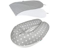 Babysanity® Cuscino Allattamento con 2 Federe Cotone 100% Oeko-Tex Lavabile e Sfoderabile Ottimo Per Dormire e Sostegno Corpo Mamma e Bambino Cotone 100% - Made In Italy - (Stella + Pois Grigio)