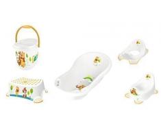 OKT Kids - Set di accessori da bagno per neonati: vasca per il bagnetto, vasino, riduttore per WC, sgabello e pattumiera per pannolini, motivo Winnie The Pooh, colore: Bianco
