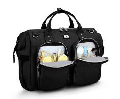 Borsa Fasciatoio Mamma Bambini Neonato Grande da portare a tracolla o a mano, con Materassino fasciatoio, 2 tasche isolanti bottiglia, 2 ganci passeggino, Nero 2019