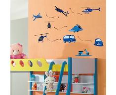 S.Twl.E Bambini Cartoon di testa macchina Aereo adesivo parete vivaio punte di decorazione camera da letto Soggiorno sfondo adesivo rimovibile grande