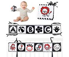 Ballery Giochi Neonato 0 3 6 Mesi, Giocattoli Educativi Sensoriale in Tessuto per Passeggino, Double Sided Bianco e Nero Alto Contrasto Libro Sensoriale Neonati Giocattoli