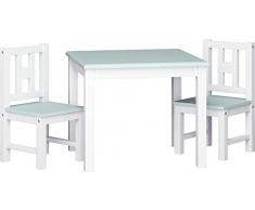 IB-Style - Set di Tavolo e sedie in Legno Vero da cameretta per Bambini Luca Color - 2 sedies con Tavolo | Bianco- Verde Menta