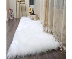 Daoxu tappeto in pelliccia ecologica di pecora, elemento decorativo a pelo lungo in simil lana, da posizionare ai piedi del divano, del letto o della poltrona, bianco, 50 x 150 cm