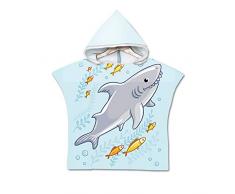 Chickwin Asciugamano Poncho Bambino, Cartone Animato Kids Accappatoio Microfibra Asciugatura da Bagno con Cappuccio Asciugatura Rapida per Spiaggia Bagno (60x80cm,Squalo Grigio)