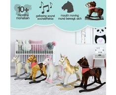 Infantastic® Cavallo a Dondolo - Animale a Scelta, in Peluche e Legno, Effetti Sonori, Nitrito e Galoppo, per Bambini di 1 Anno - Peluche a Dondolo, Unicorno, Cavalluccio, Cavallino per Bambini