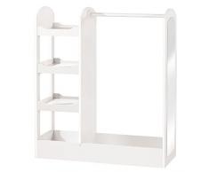 Roba Guardaroba, Mobile per Bambini con Appendiabiti, Scaffale, Barra Appendiabiti e Grande Specchio; in Legno Laccato Bianco, Giardaroba per Bambini