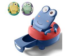 Froadp Vasini per Bambini da 0 a 6 Anni Baby Toilette WC con PU Sedile e Vasino Estensibile Gabinetto Trainer Portatile con Coperchio Rimovibile a Forma di Rana per Neonato (51cm, Blu)