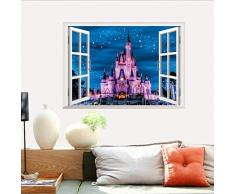 Adesivo Murale Finestra Antico Castello Principessa Per Cameretta Camera Da Letto Per Ragazze Pvc Decorativo Murale Art Poster Casa Cartoon Decalcomanie 3D