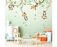DECOWALL DW-1507S Scimmie sulla Vite Adesivi da Parete Decorazioni Stickers Murali Soggiorno Asilo Nido Camera Letto per Bambini decalcomanie