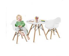 Giantex Set di Tavolo e 2 Sedie, Set di 3 Pezzi per Bambini, Tavolino Rotondo con Sedie per Bambini, Mobili per Camera da Letto e Sala Giochi, Rinforzato in Ferro, Bianco (Sedie 42,5 x 43 x 55 cm)
