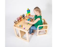 Set tavolo e sedie per bambini - Set tavolo svezzamento - Tavolo per bambini in età prescolare - Sedia e tavolo per bambini 2-3 anni (Laccato/colore legno)
