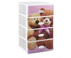 Great Plastic, cassettiera componibile con 4 cassetti, parte frontale trasparente con decorazione per bambini, colore: rosa/bianco, set di 21 pz.