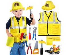 Tacobear Operaio Edile Costumi per Bambini Travestimento Operai con Attrezzi da Lavoro Giocattolo Veicolo Giocattoli Costume di Ruolo Bambini Regalo per Natale Halloween Carnevale