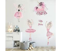 Adesivi murali floreali Fairy Ballet Dancer Adesivi murali per le stanze dei bambini Camera delle ragazze Decorazione della camera da letto Carino Carta da parati autoadesiva-E