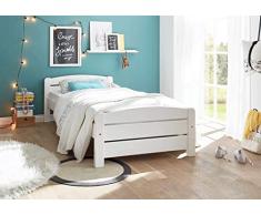 Stella Trading IVI Elegante letto singolo 90 x 200 cm - Confortevole stile rustico per camera dei ragazzi letto in pino massello bianco - 100 x 63 x 208 cm (L x A x P)