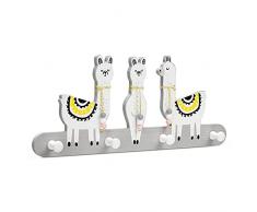 Navaris Appendiabiti Bambini da Muro - Attaccapanni Cameretta Bimbi in Legno - Appendino 38x4x16.5cm con 4 Ganci - Appendi Abiti da Parete - Alpaca