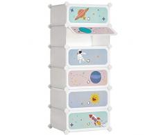 SONGMICS Scarpiera a 6 Scomparti per Bambini, Organizzatore Modulare ad Incastro in Plastica per Bambini, Guardaroba con Ante, 43 x 31 x 105 cm, Bianco LPC904W01