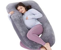 AS AWESLING Cuscino per gravidanza, a forma di U, cuscino per allattamento, supporto e maternità per donne incinte con rivestimento in velluto rimovibile (grigio)