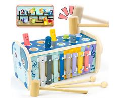 Fajiabao Giochi Legno Bambini 1 Anno Giochi Montessori 1 2 Anno Regalo Natale Bambino 1 Anno con Xilofono Bambini, Giochi Acchiappa la Talpa, Labirinto Digitale, Gioco Bambino Bimba 1 2 Anno