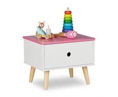 Relaxdays Comodino da Letto per Bambini, con Cassetto, HLP 31 x 38 x 30 cm, Cameretta Bimbi, Legno e MDF, Bianco Rosa, 80% Fibra 20%