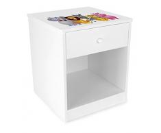 Leomark comodino classico per cameretta con cassetto e scompartimento apertoin, cassettiera per bambini in legno, colore bianco con motivo ANIMALI ZOO GIUNGLA, dimensioni: 34,5 x 34,5 x 40,5cm (LxPxA)