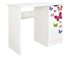 Leomark Scrivania per bambini - ROMA - bianco scrittoio set di mobili per computer, stile moderno, Tavolo per imparare e giocare, Altezza: 77 cm (farfalle)