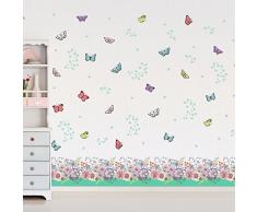 Wallflexi Parete Adesivi murali Fiori e Farfalle di Giunzione smontabile Autoadesivo Decalcomanie Art Nursery Kindergarden School Kids Room Ristorante Bar Cafe Hotel casa Ufficio Decorazione